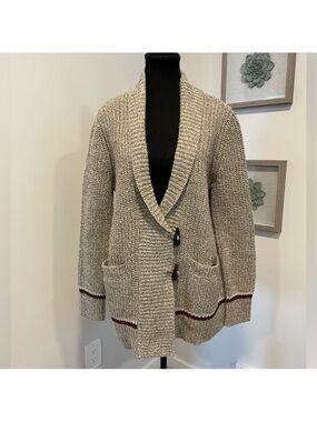FarWest Tan Shawl-Collar Wool Blend Cardigan With Toggle Buttons & Pockets NWT!